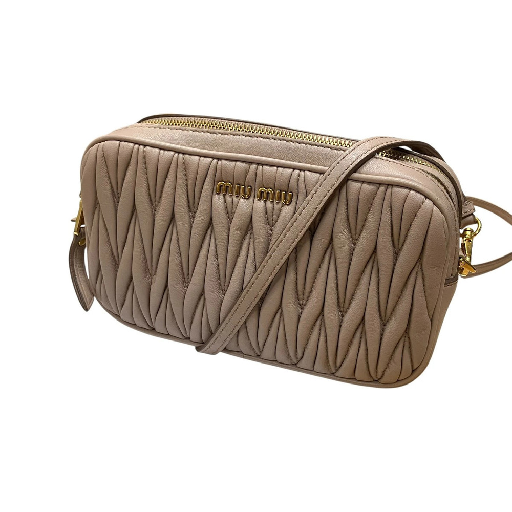 Miu Miu MIUMatelass Leather Shoulder Bag Pink Tan